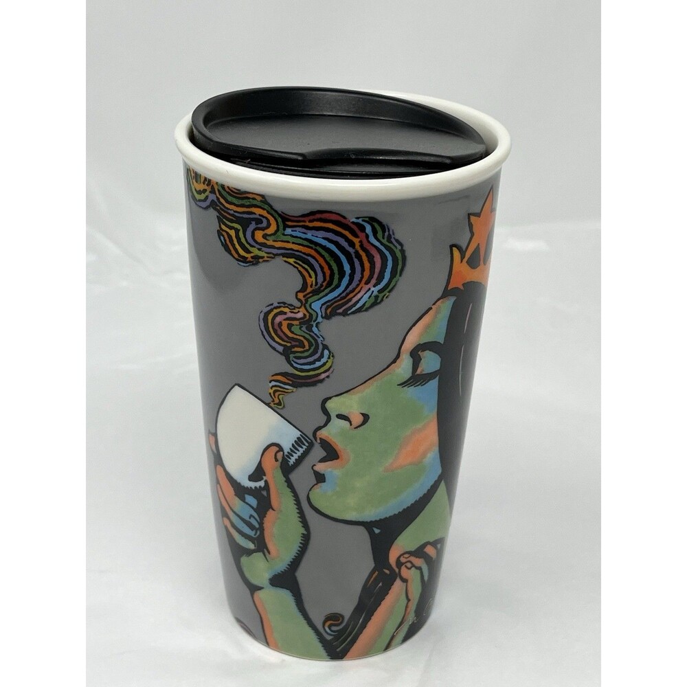 Starbucks 2016 Anniversary Siren Mermaid Ceramic Travel Tumbler Mug 12oz W/ Lid